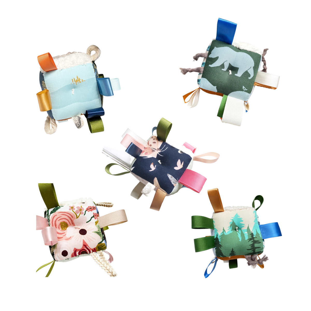 Baby Block Plush Rattle Sensory Tag Toy
