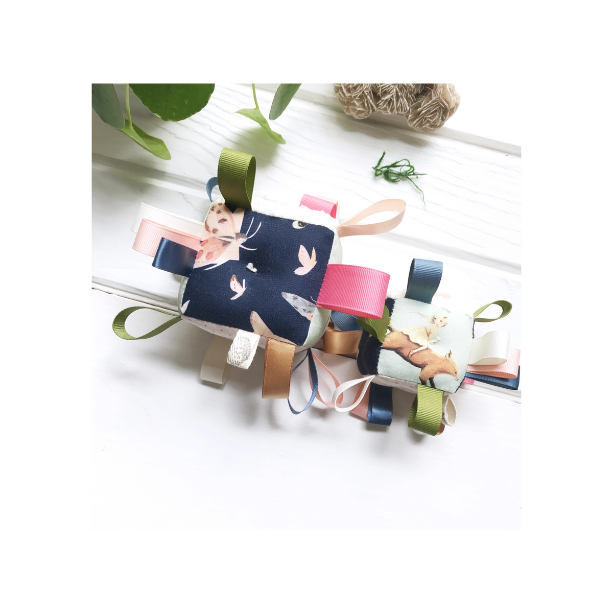 Baby Block Plush Rattle Sensory Tag Toy