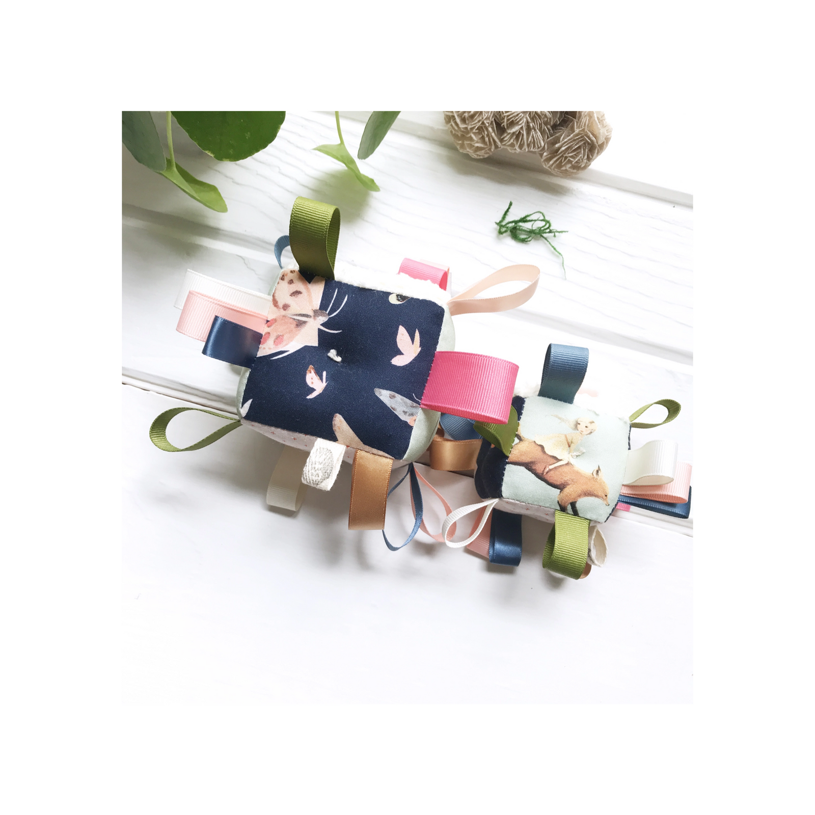 Baby Block Plush Rattle Sensory Tag Toy