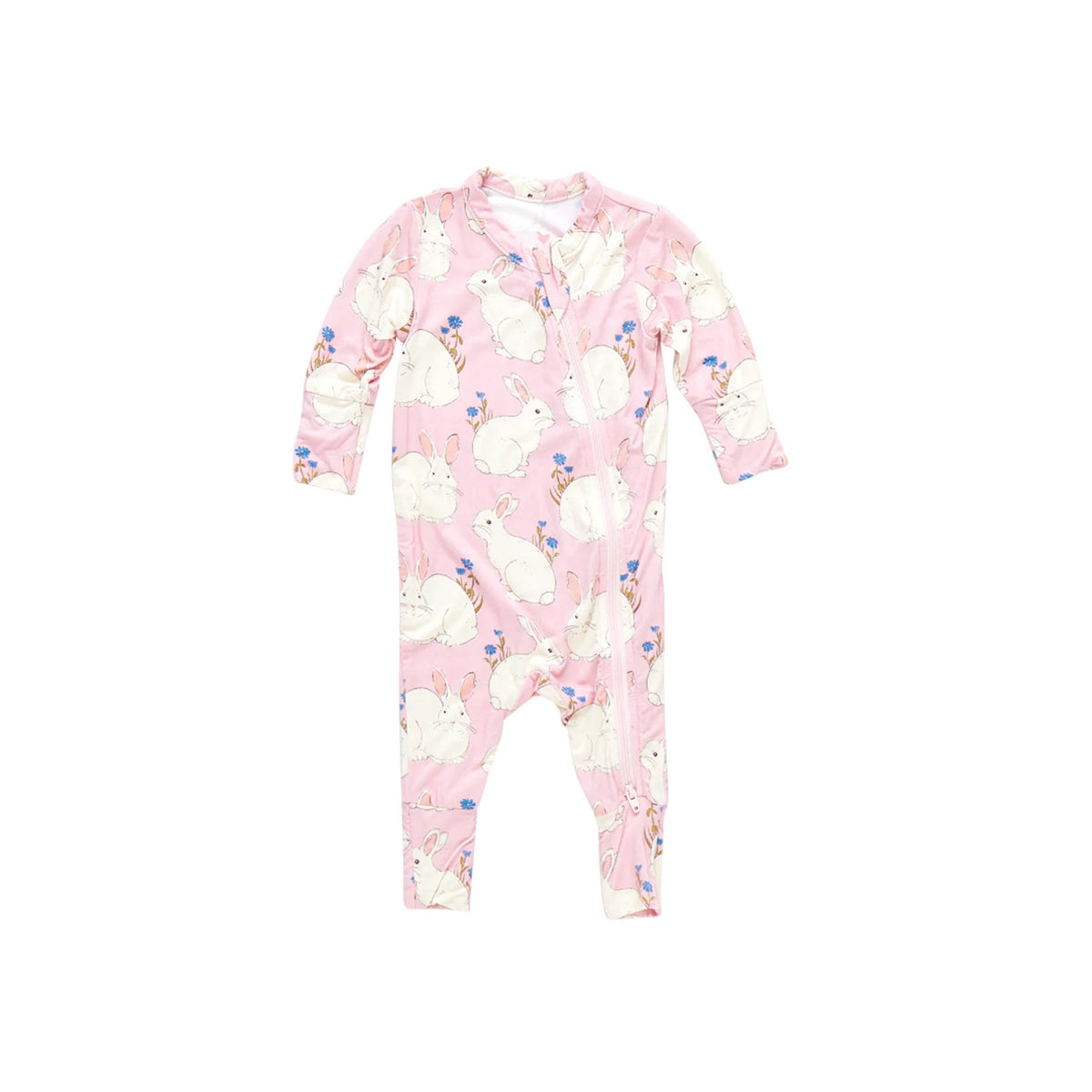 Pink Bunnies Print Bamboo Romper