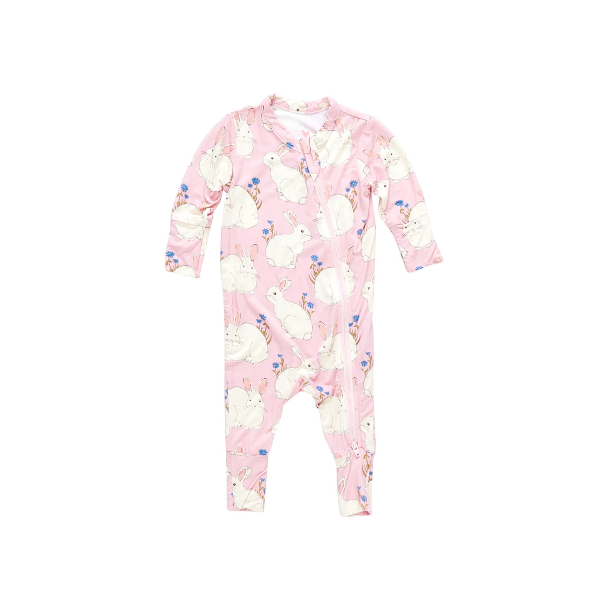 Pink Bunnies Print Bamboo Romper