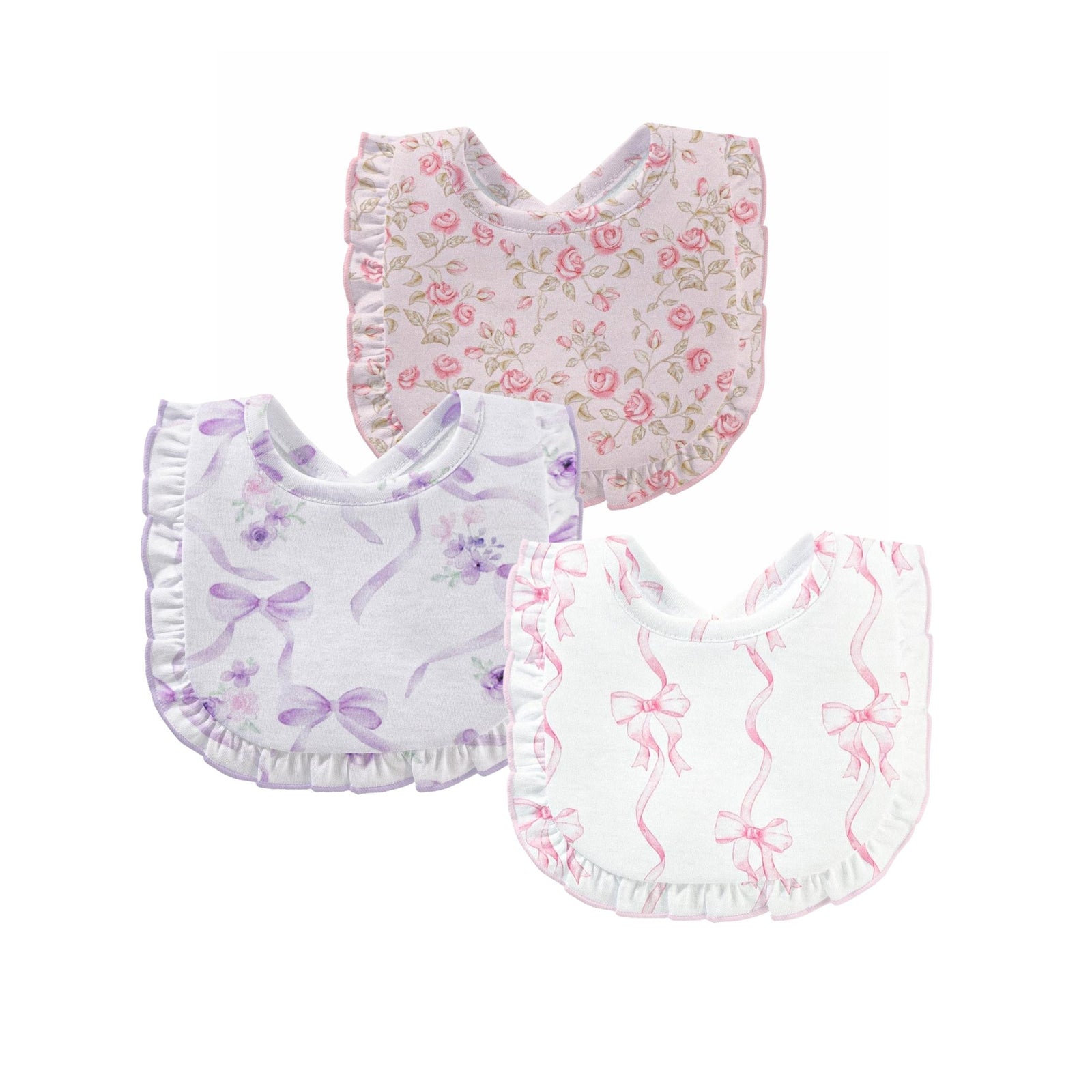 Baby Girl Ruffled Pima Cotton Bibs