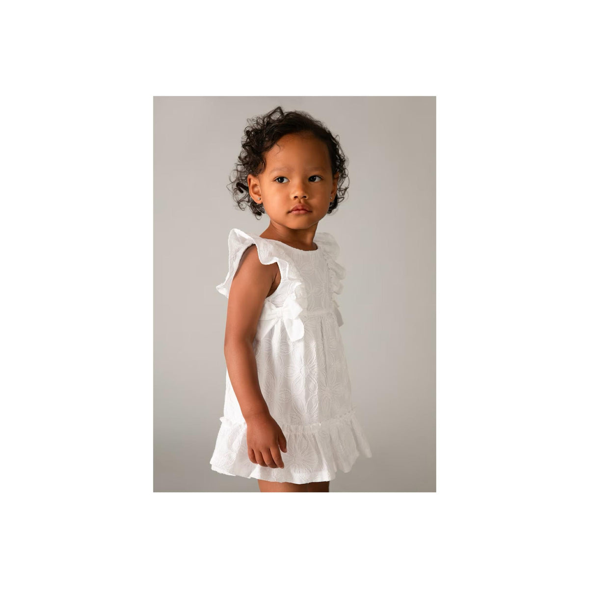 Flutter Sleeve Embroidered Girls’ White Dress