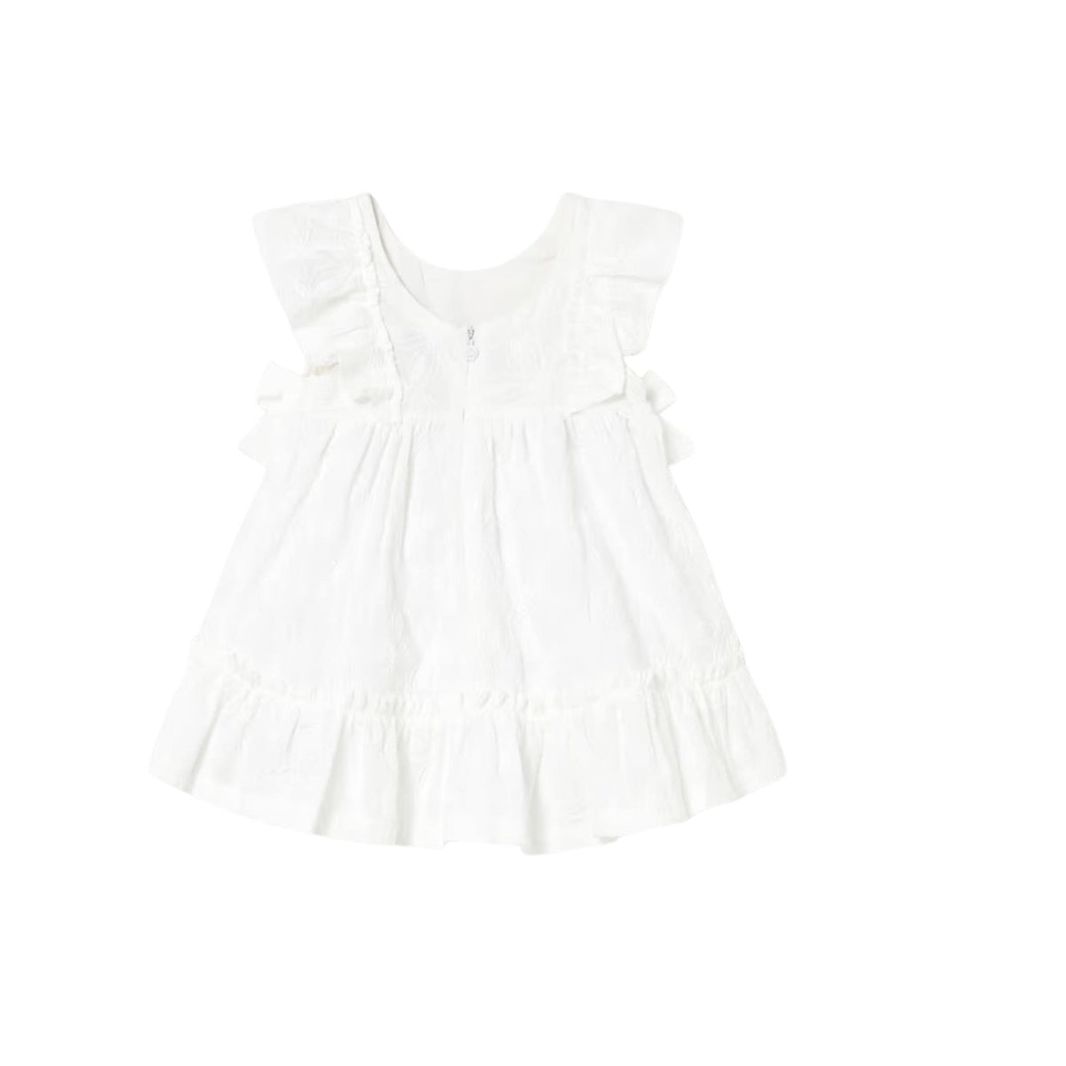 Flutter Sleeve Embroidered Girls’ White Dress