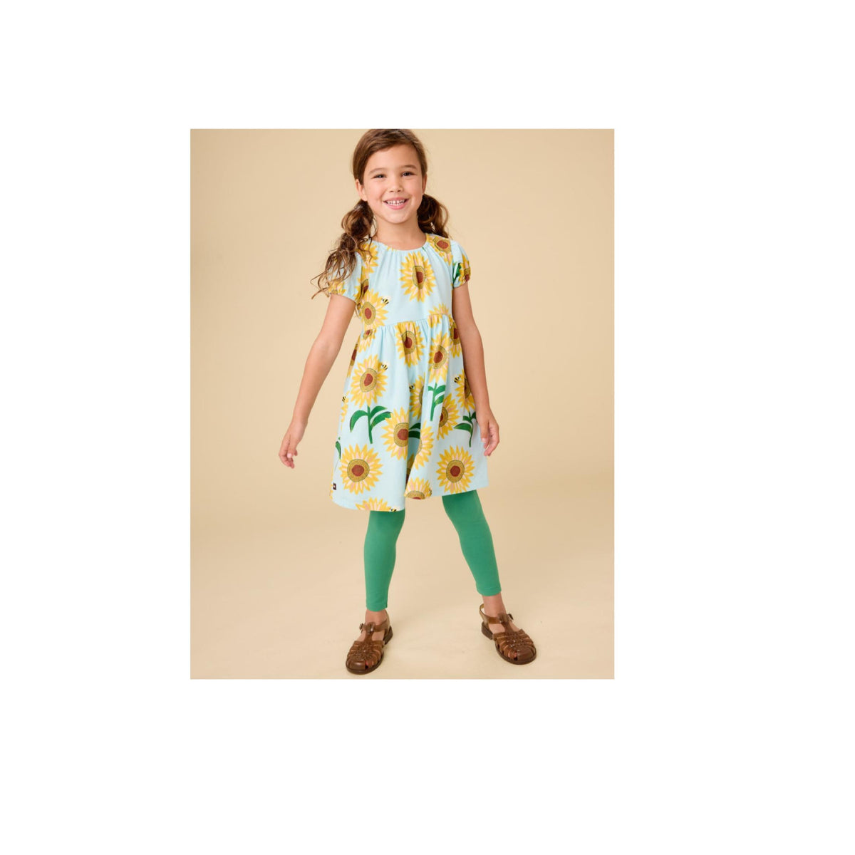 Painted Sunflowers Puff Sleeve Empire Dress