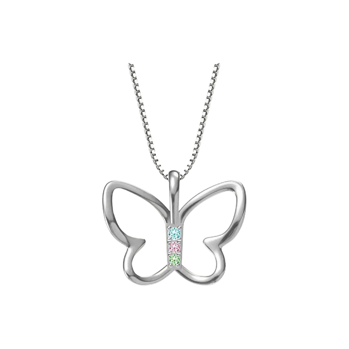 Sterling Silver Butterfly Necklace with Multi-Color CZ