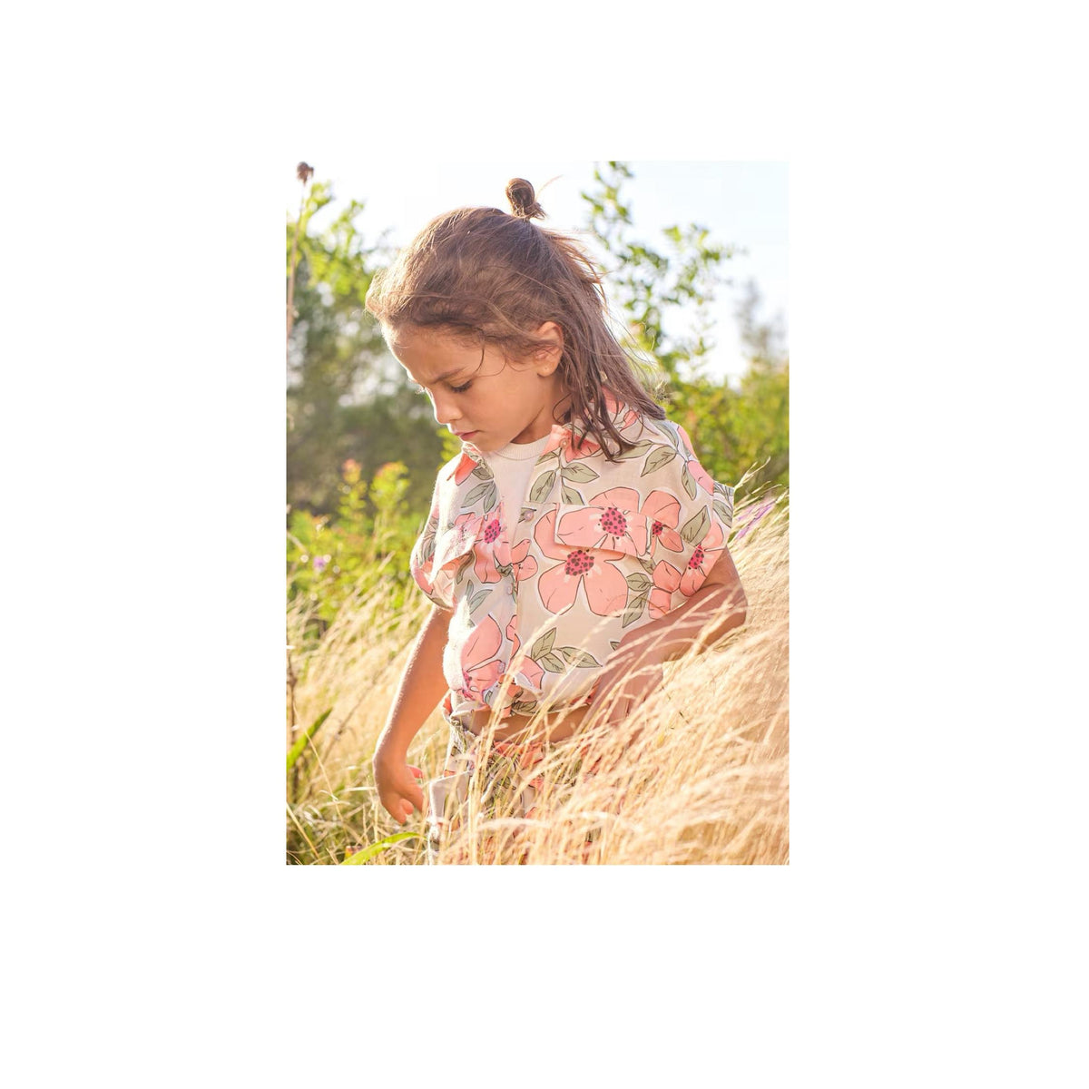 Girls’ 2-Piece Floral Print Front Tie Blouse with Tank Top