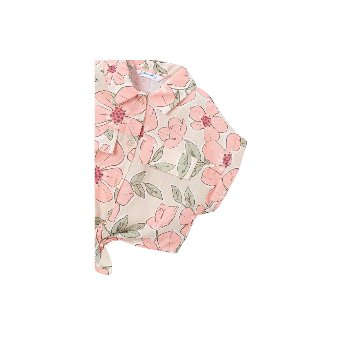 Girls’ 2-Piece Floral Print Front Tie Blouse with Tank Top