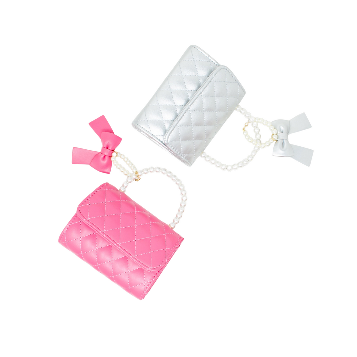 Quilted Pearl Handle Bow Ribbon Handbag