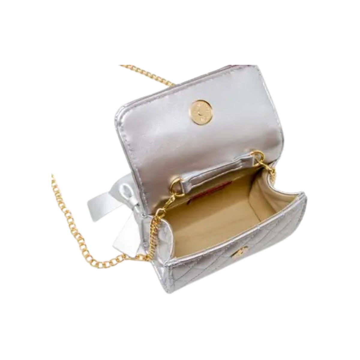 Quilted Pearl Handle Bow Ribbon Handbag