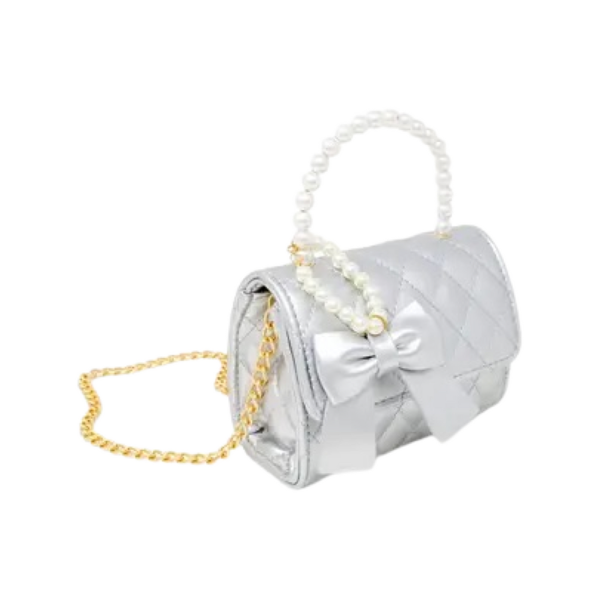 Quilted Pearl Handle Bow Ribbon Handbag