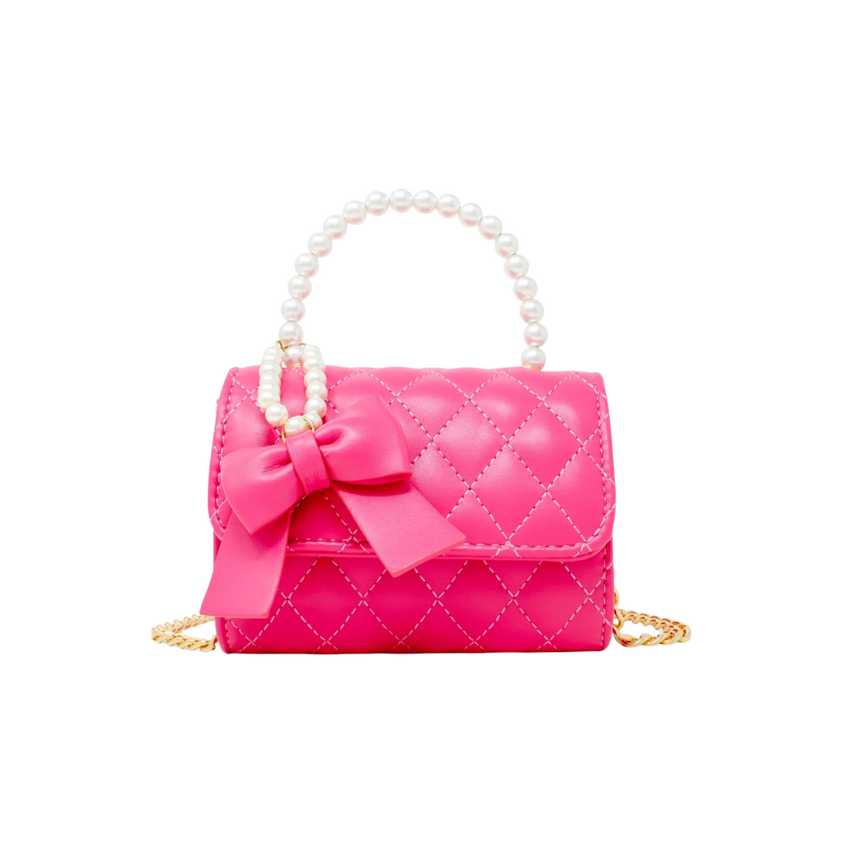 Quilted Pearl Handle Bow Ribbon Handbag