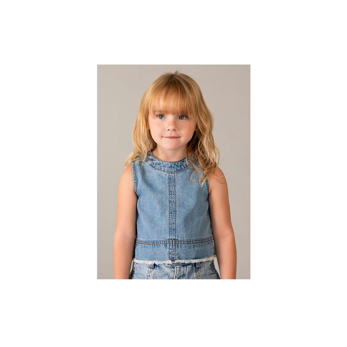 Girls’ Light Denim Top with Bow