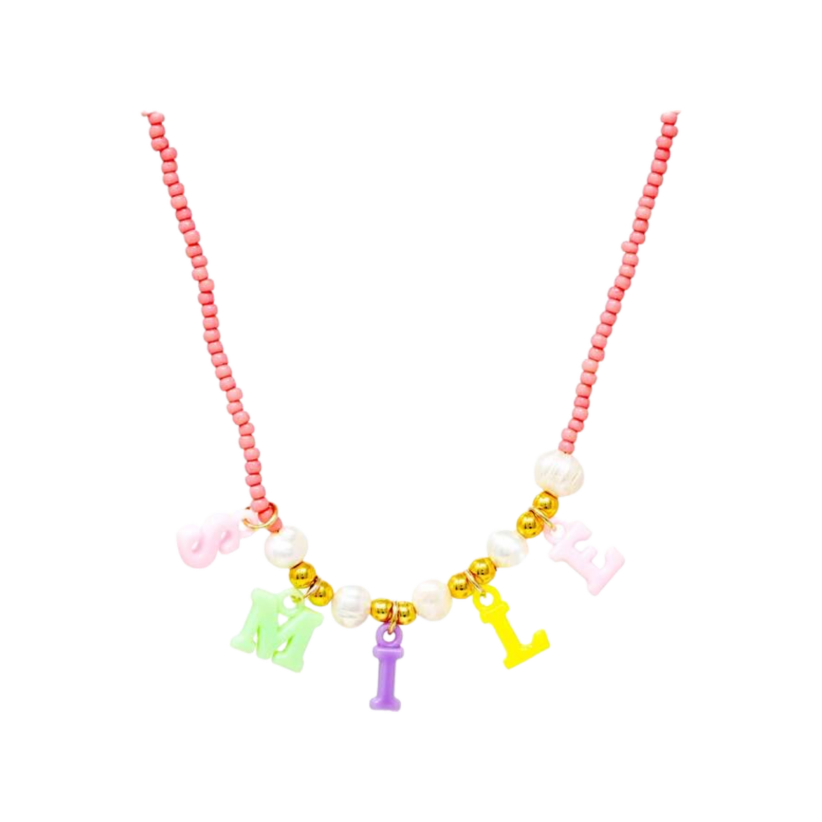 "Smile" Pink Bead Necklace