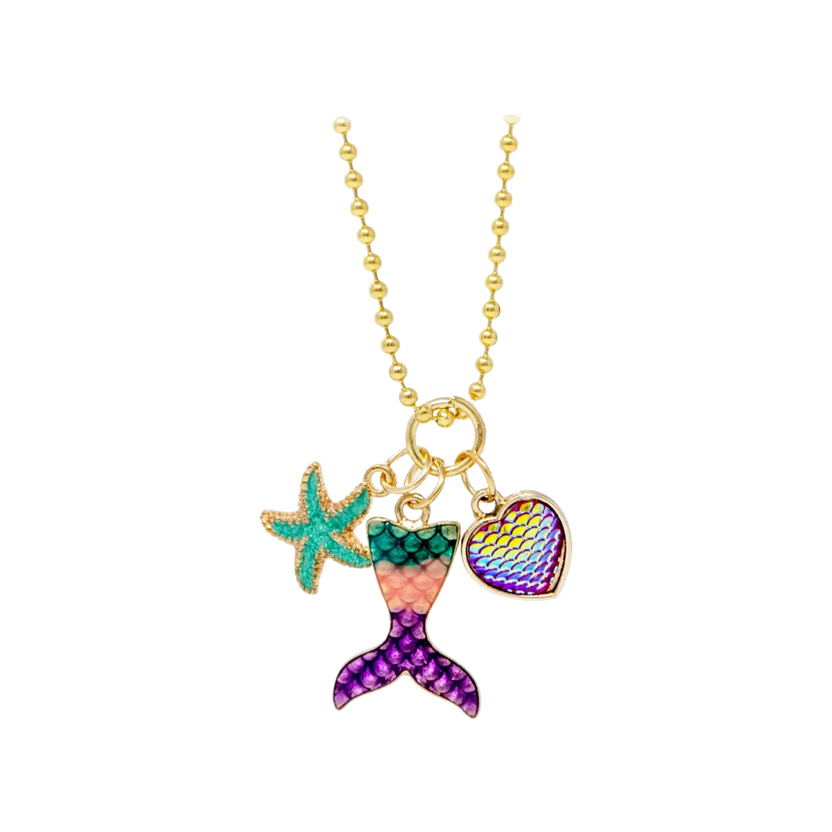 Mermaid, Fin, Star &amp; Heart Gold Charm Necklace