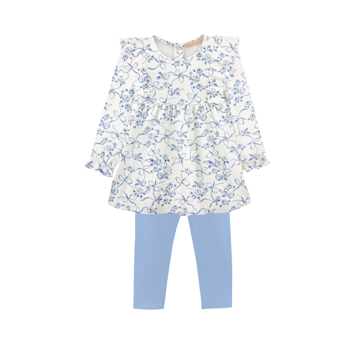 Blue Romantic Toile Ruffled Blouse &amp; Legging Set