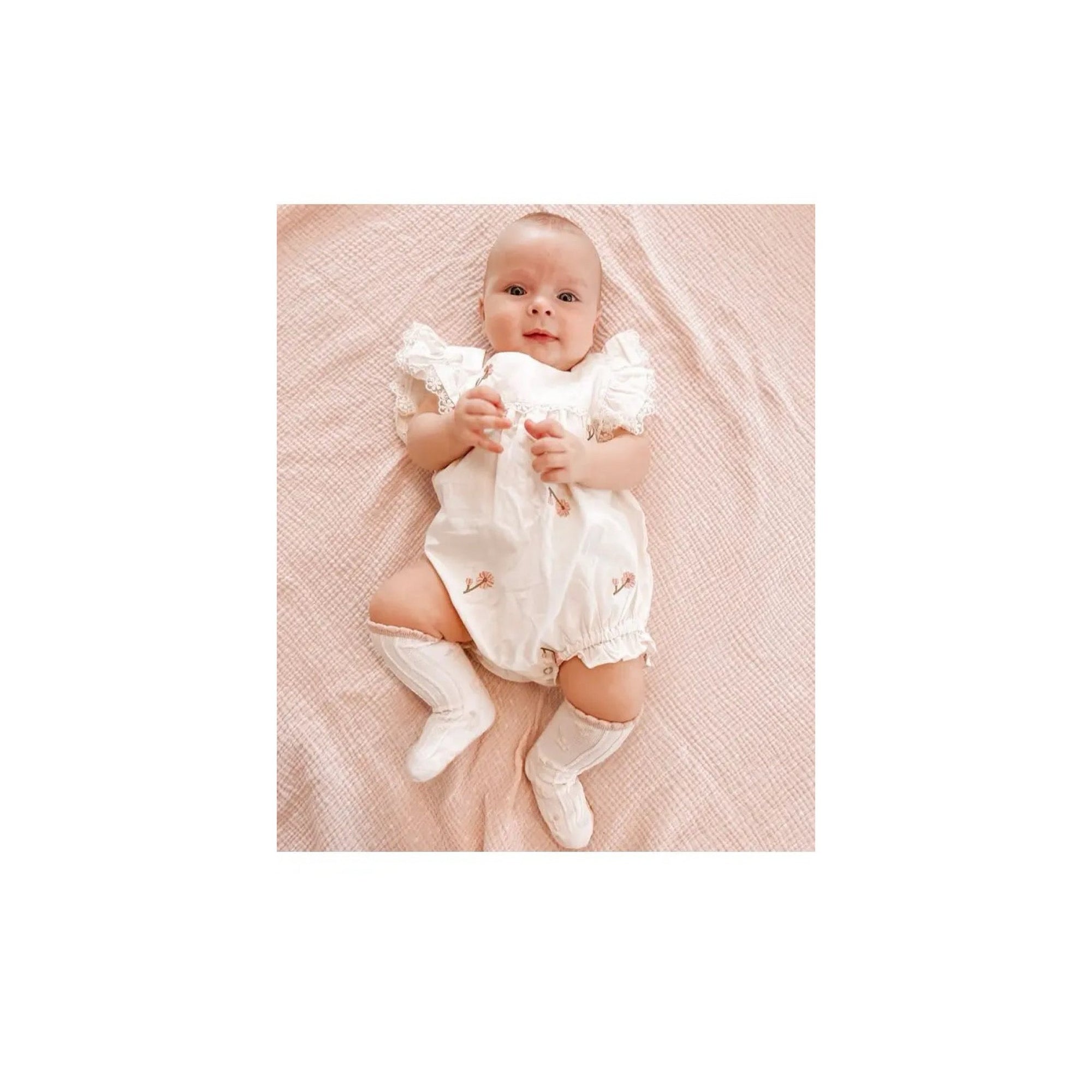 Embroidered Pink Flower Baby Bloomer Romper