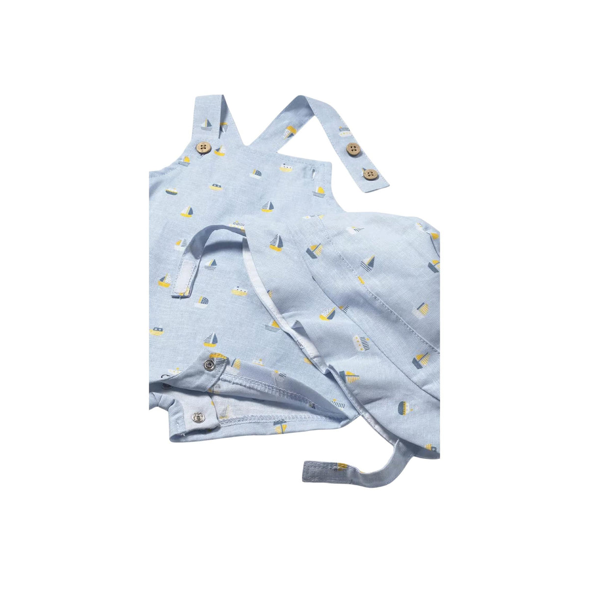 Baby Boy Sailboats Print Short Overalls with Sun Hat