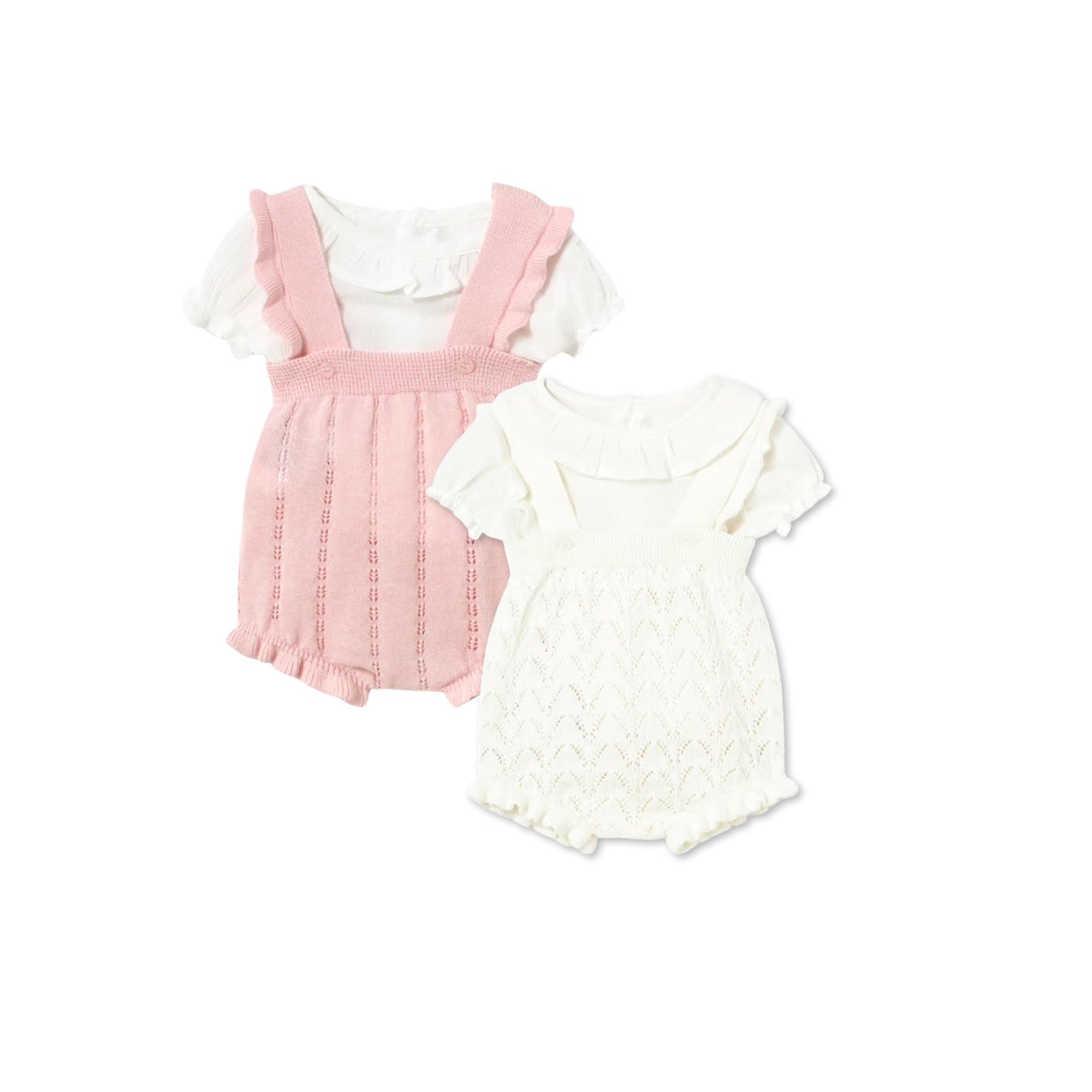 Layette Baby Girl Knit Dungaree Sets