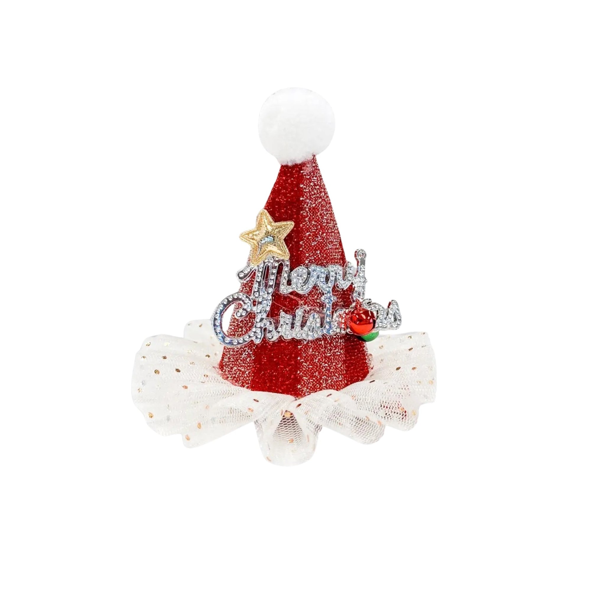 Red Pom Glitter Party Hat Hair Clip