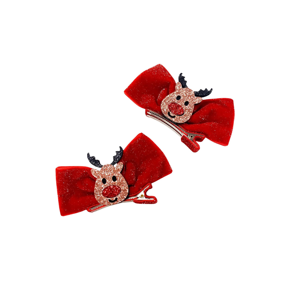 Red Velvet Reindeer Bow Hair Clip Set