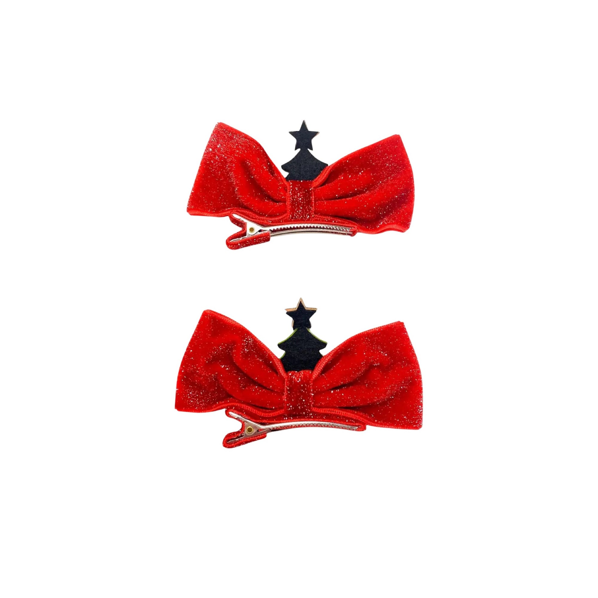 Red Velvet Christmas Tree Bow Hair Clip Set