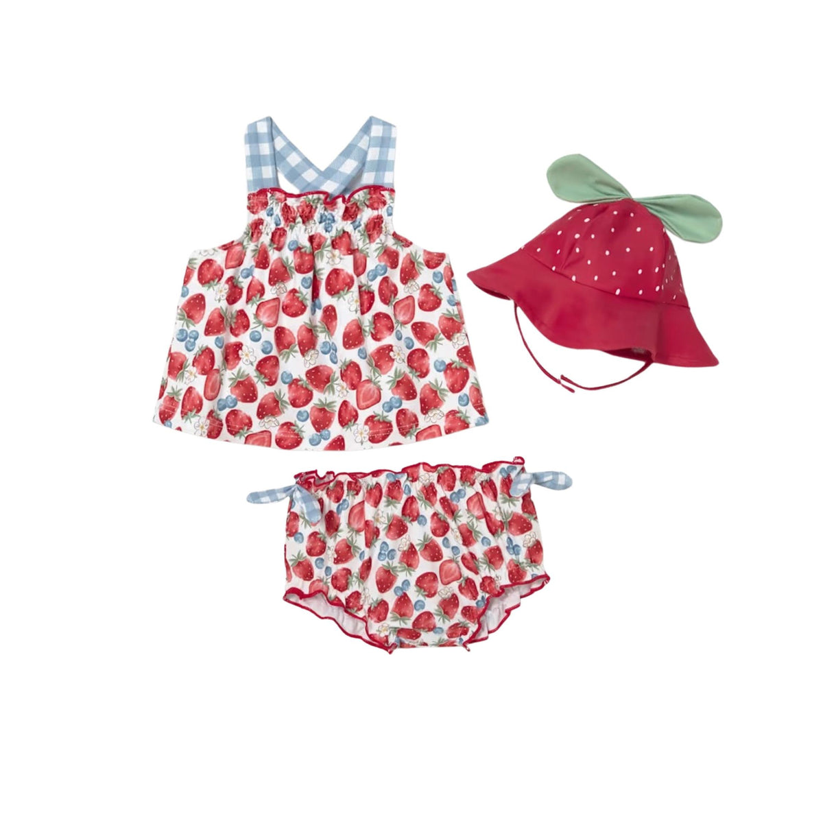 Baby Girl Strawberry Print 3-Piece Swimsuit