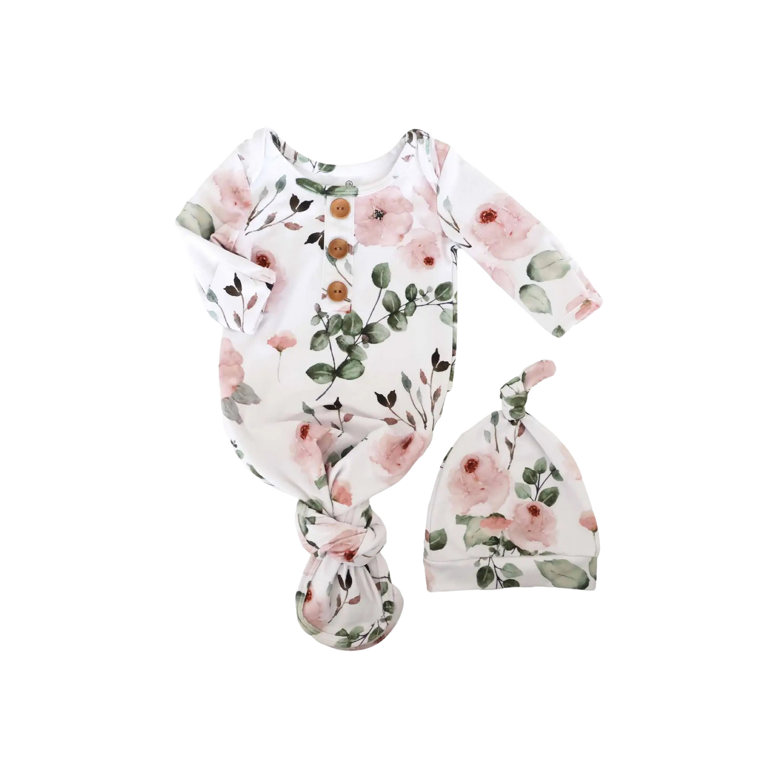 Millie's Dusty Rose Knot Gown & Hat Set Newborn