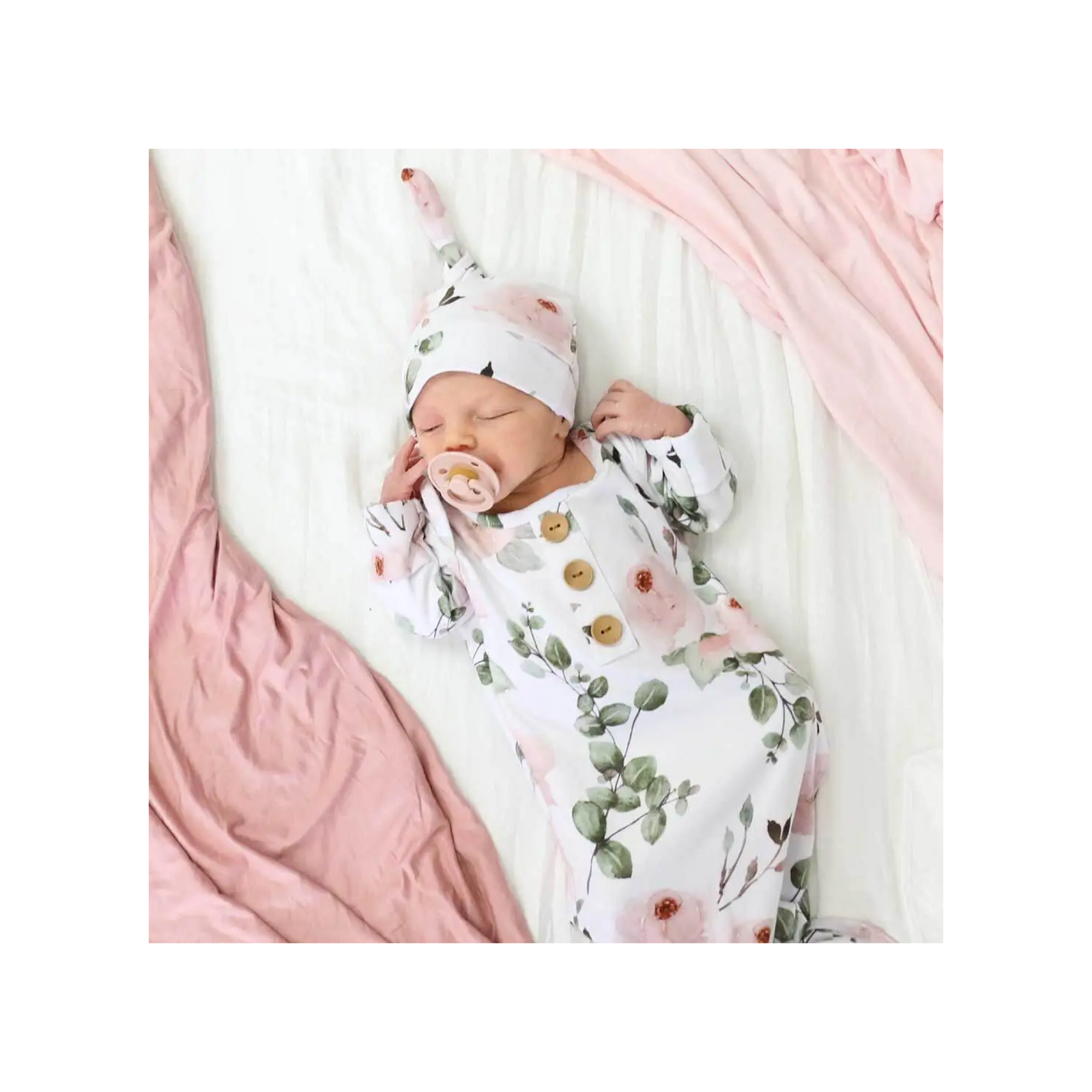 Millie's Dusty Rose Knot Gown & Hat Set Newborn