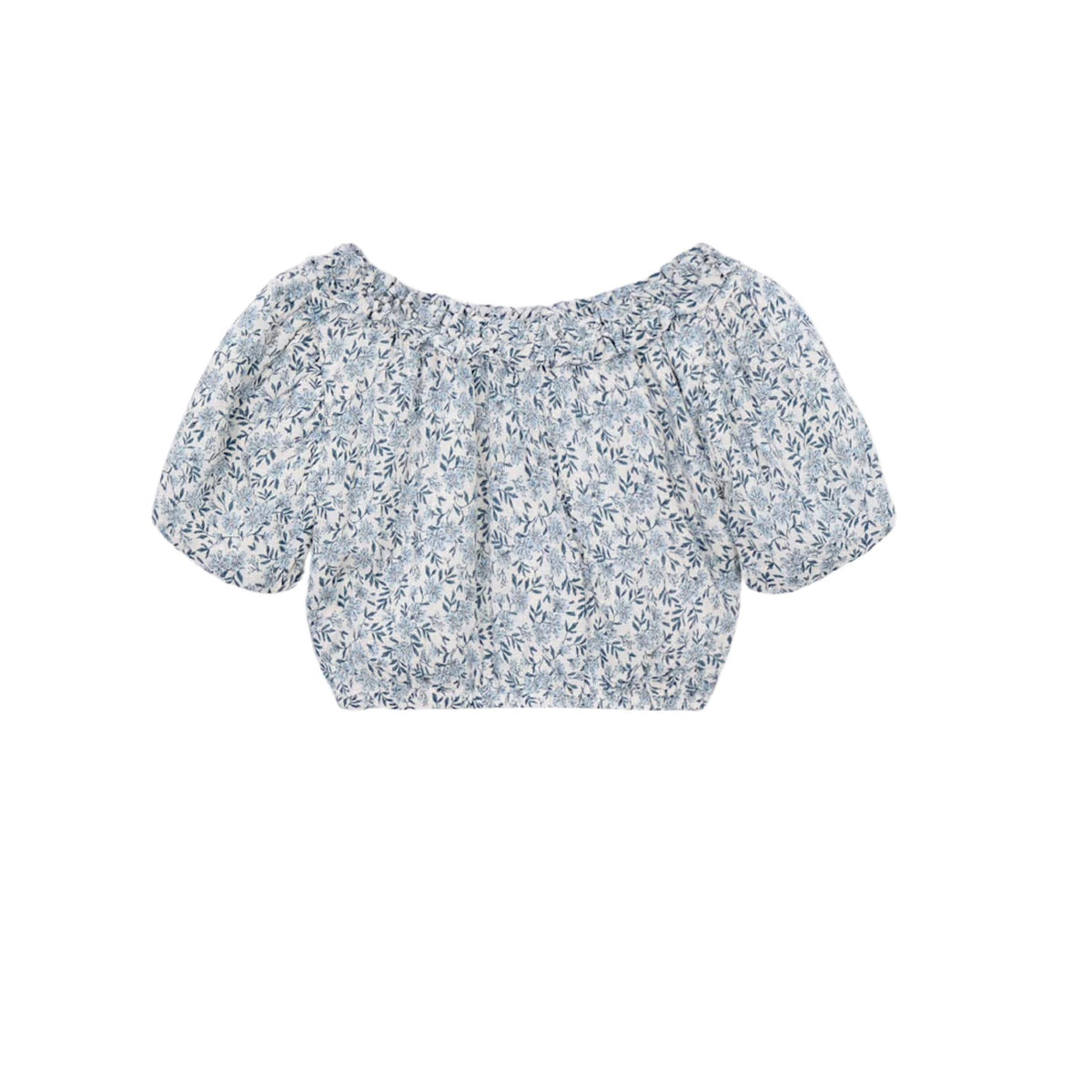 Girls’ Blue Floral Print Dobby Top