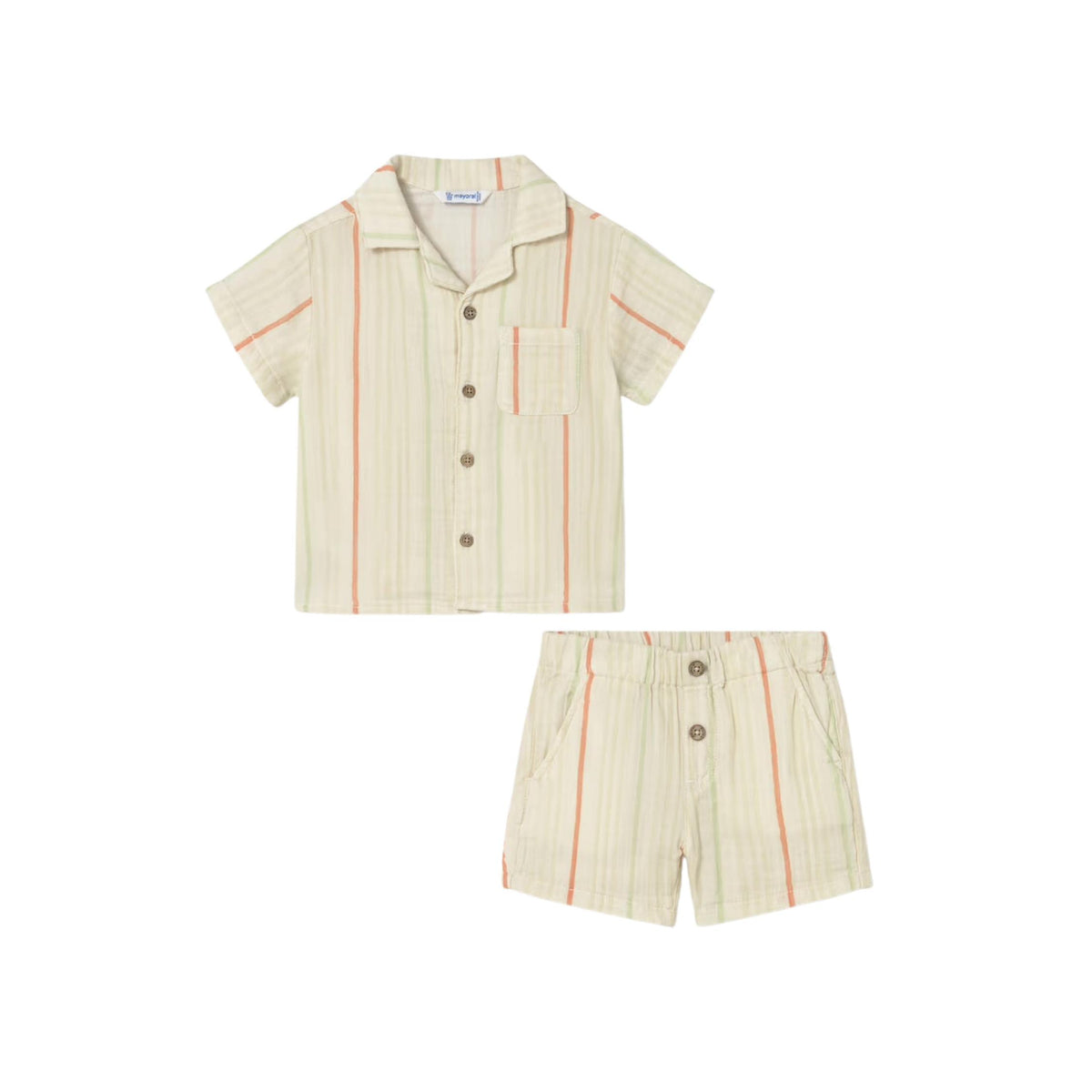 Baby Boy Mandarin &amp; Green Stripe Button Down Shirt