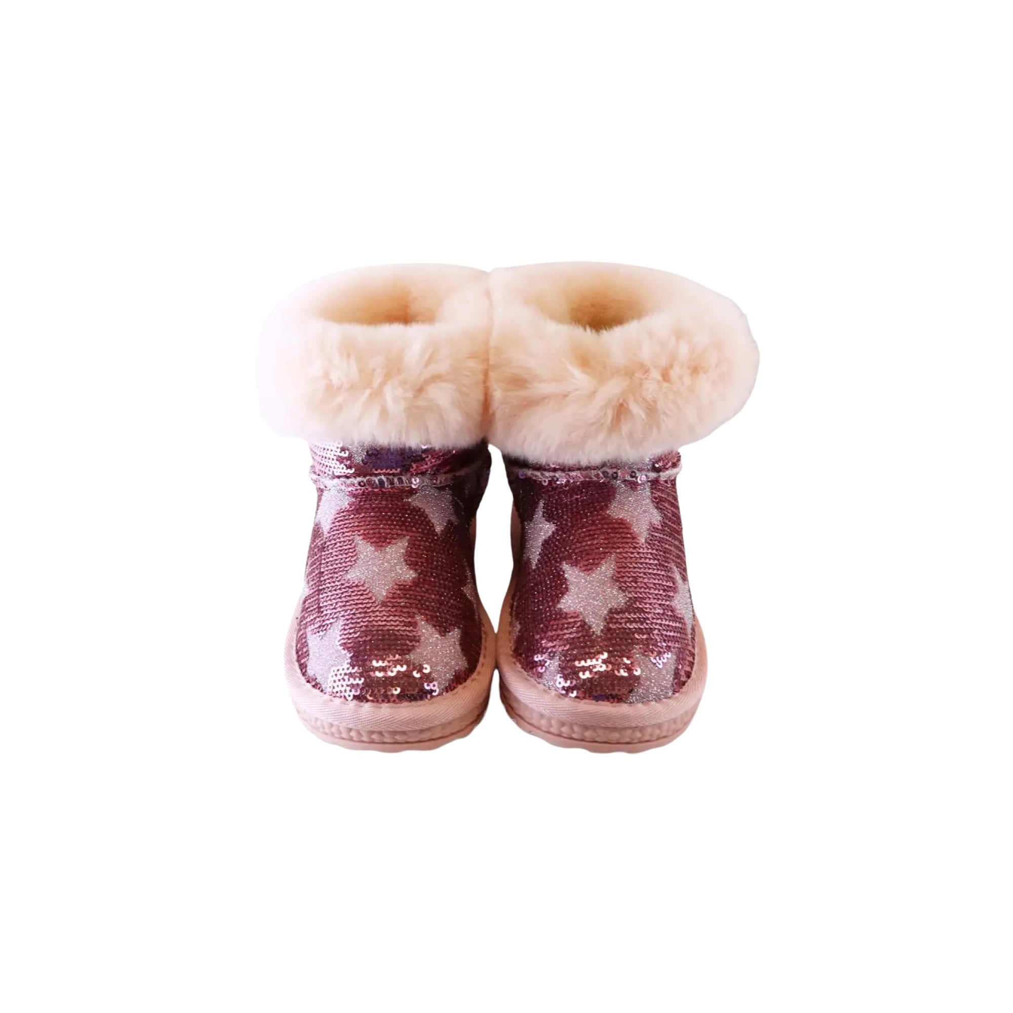 Handcrafted Pink Sequin Stars Girls’ Furry Boot