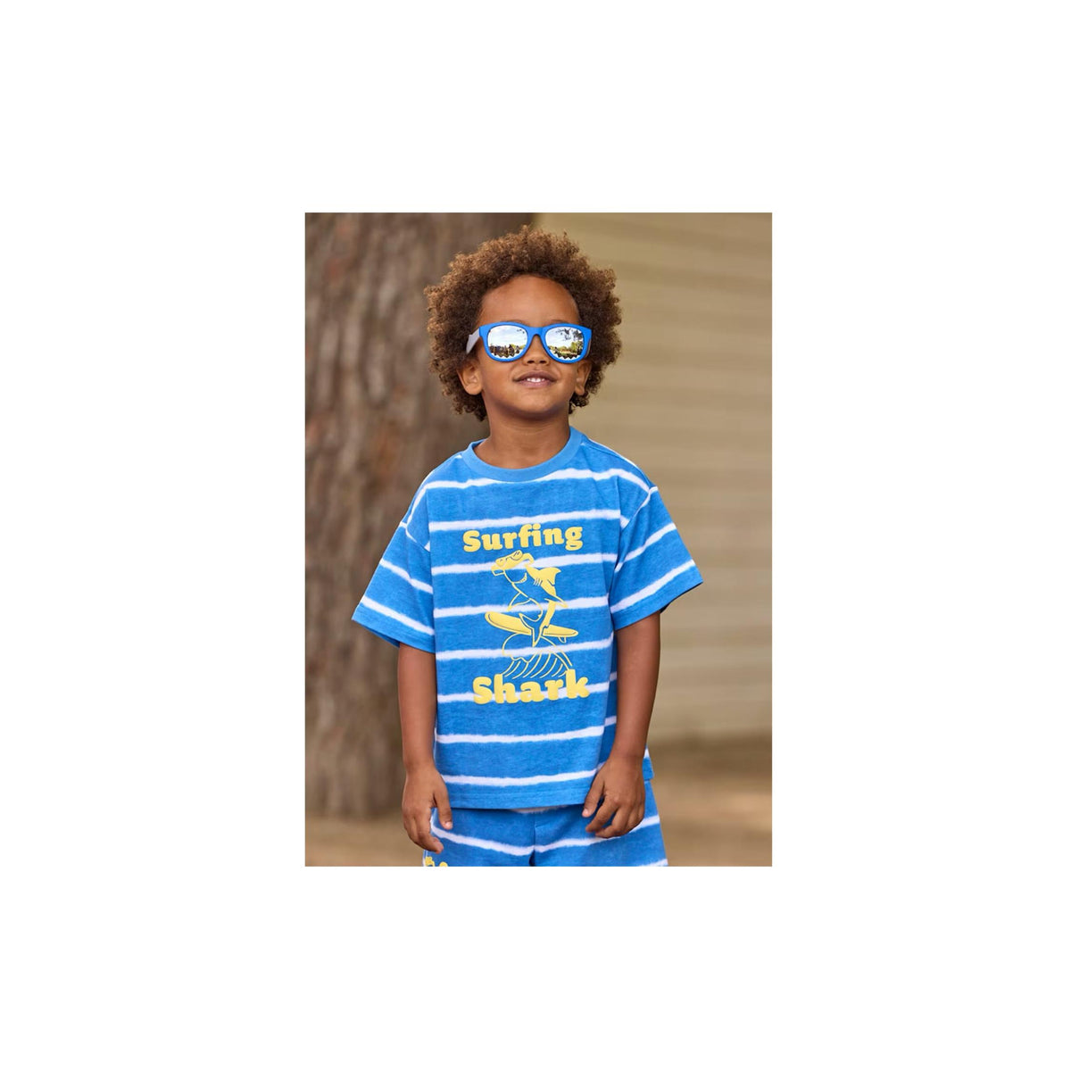 Boys’ Surfing Shark Graphic Striped T-Shirt