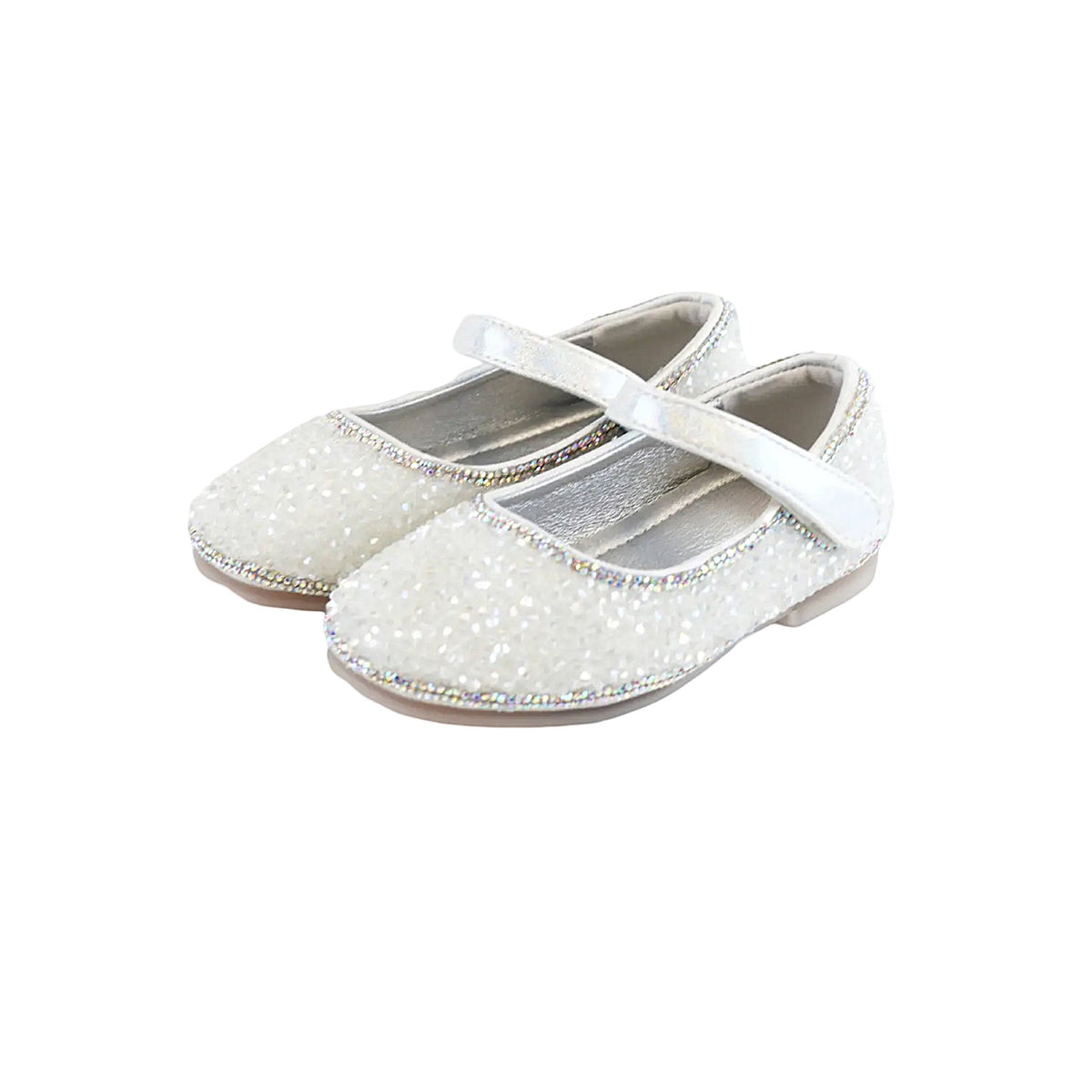 Clear Rhinestone Girls’ Silver Maryjane Shoes