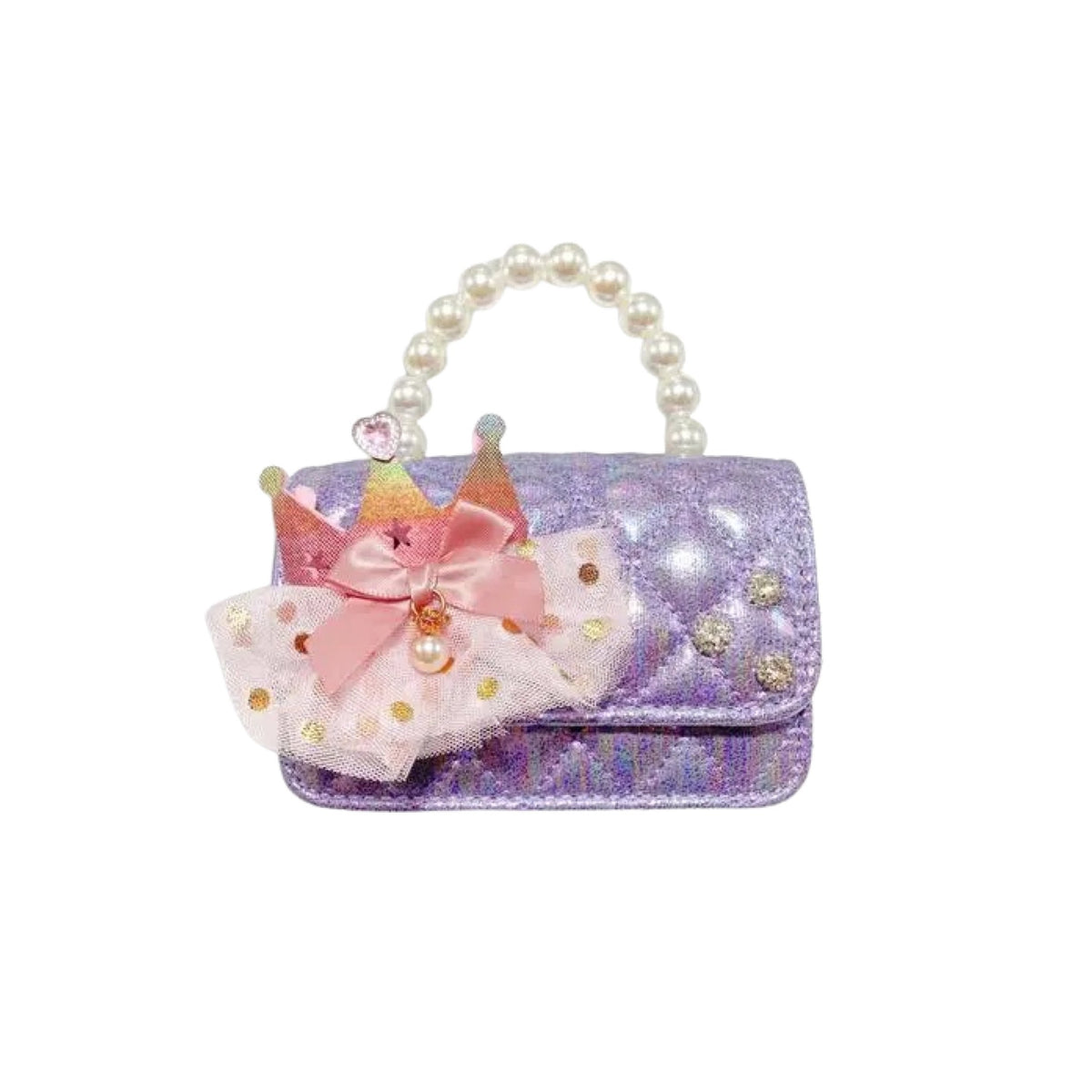 Purple Princess Quilted Crown Appliqué Purse