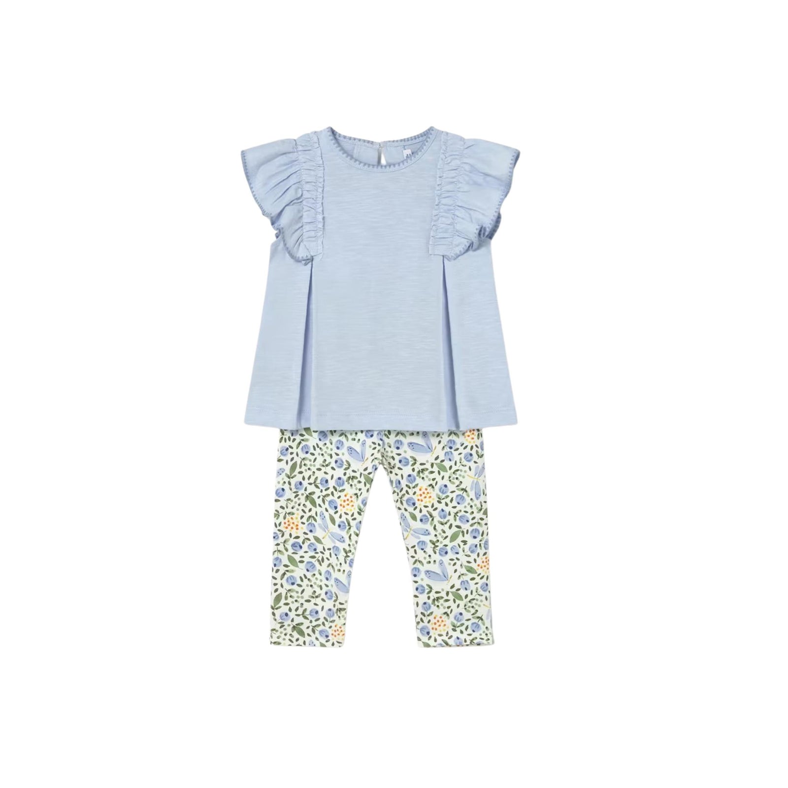 Girls’ Baby Blue Top and Floral Legging 2-Piece Set