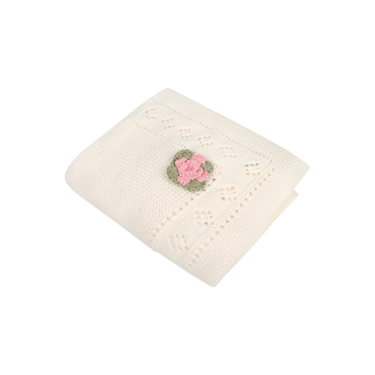 Flower Pointelle Baby Blanket And Rattle Gift Set
