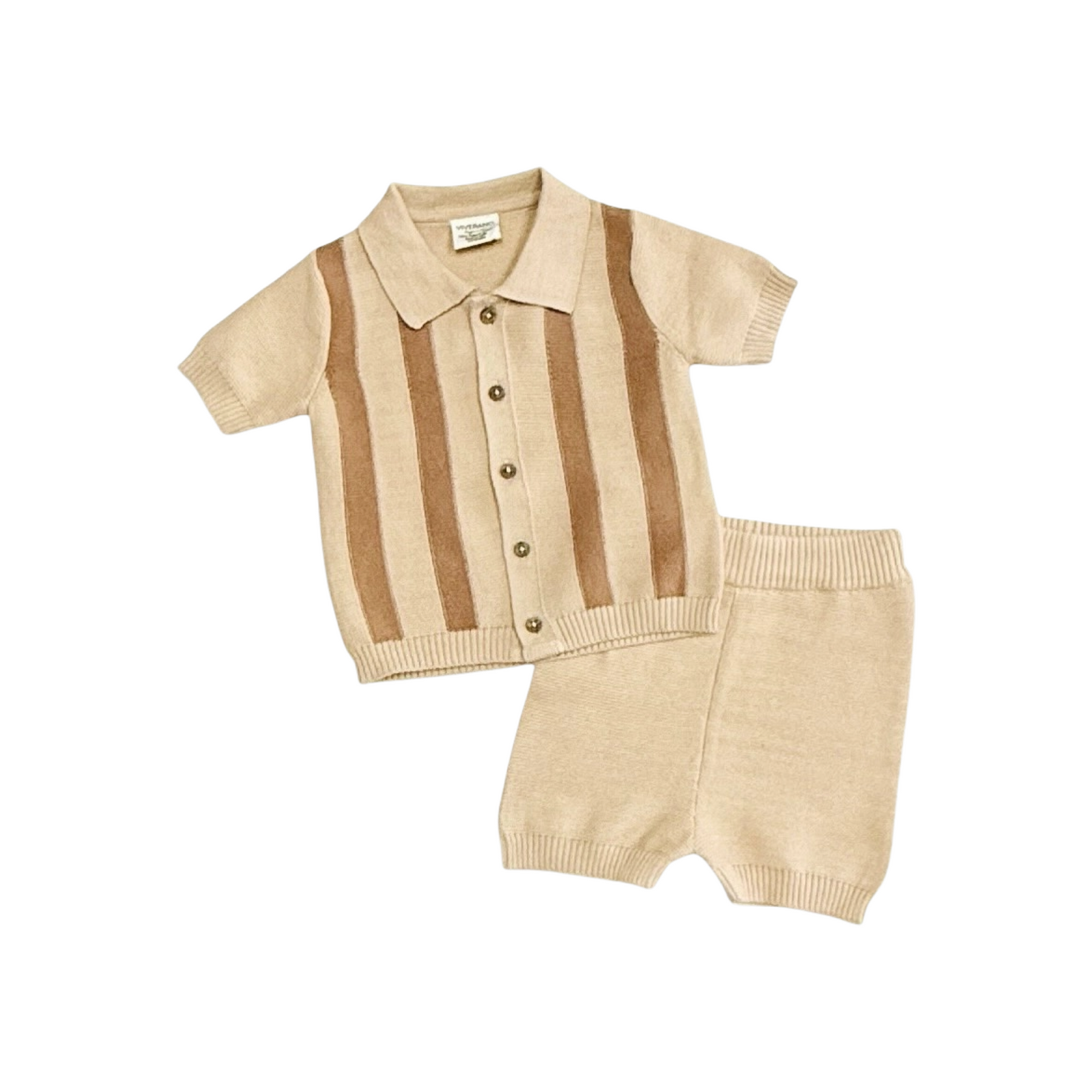 Tennis Collar Stripe Knit Top & Short Set