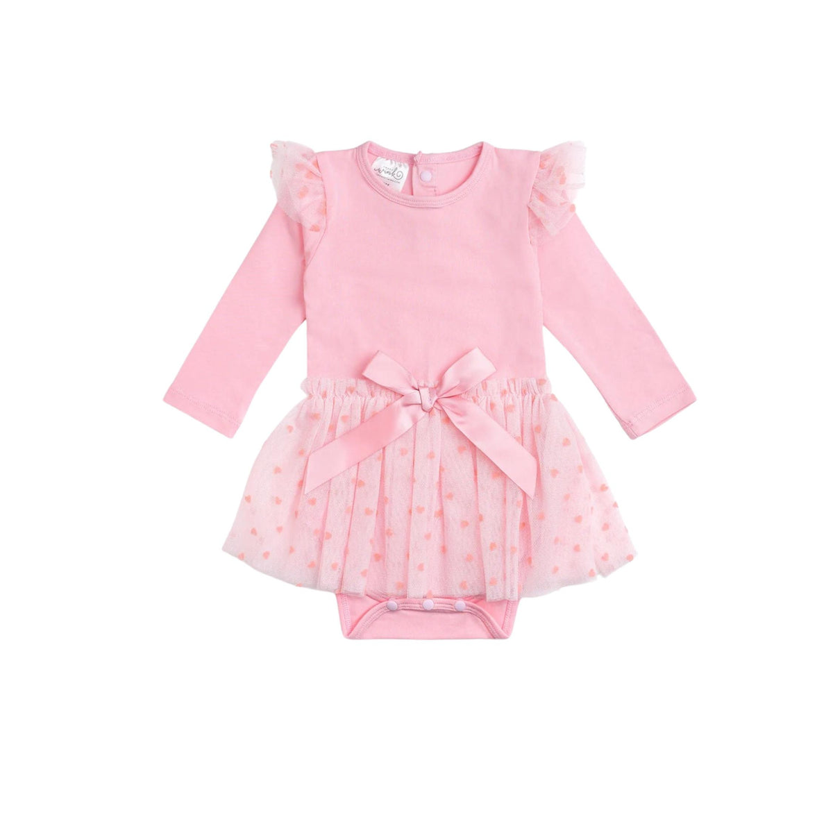Baby Girl Flocked Heart Long Sleeve Tutu Bodysuit