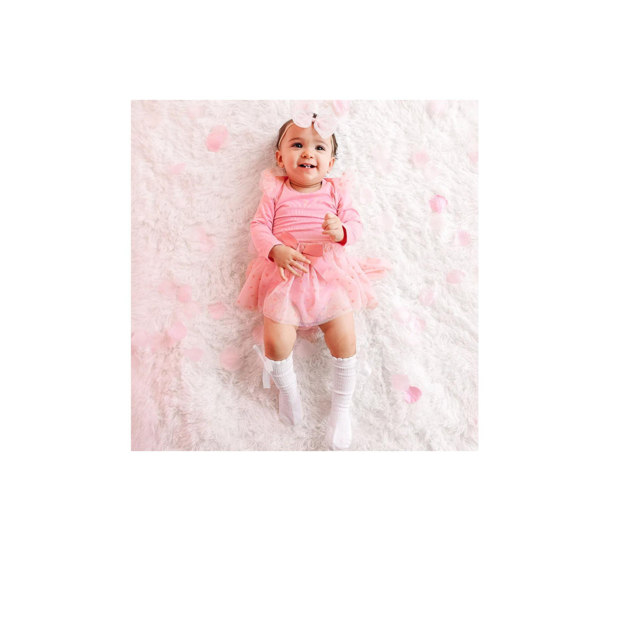 Baby Girl Flocked Heart Long Sleeve Tutu Bodysuit