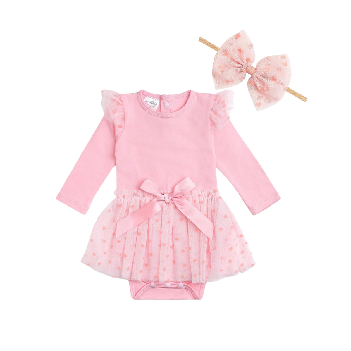 Baby Girl Flocked Heart Tulle Bow Headband