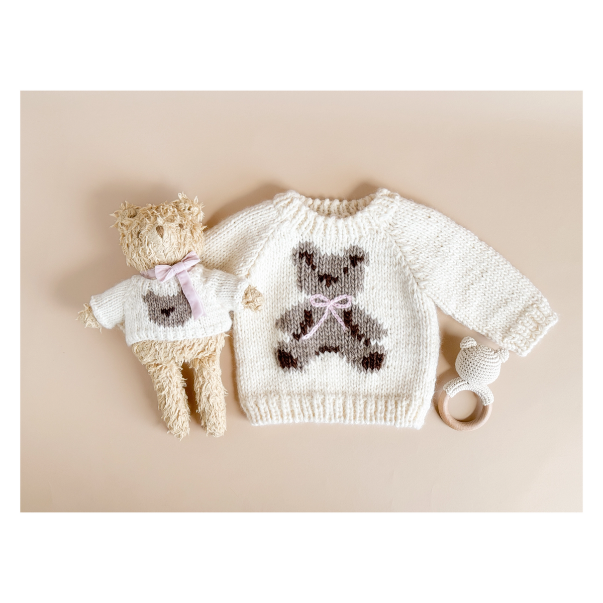 Cream Teddy Bear Sweater With Bow