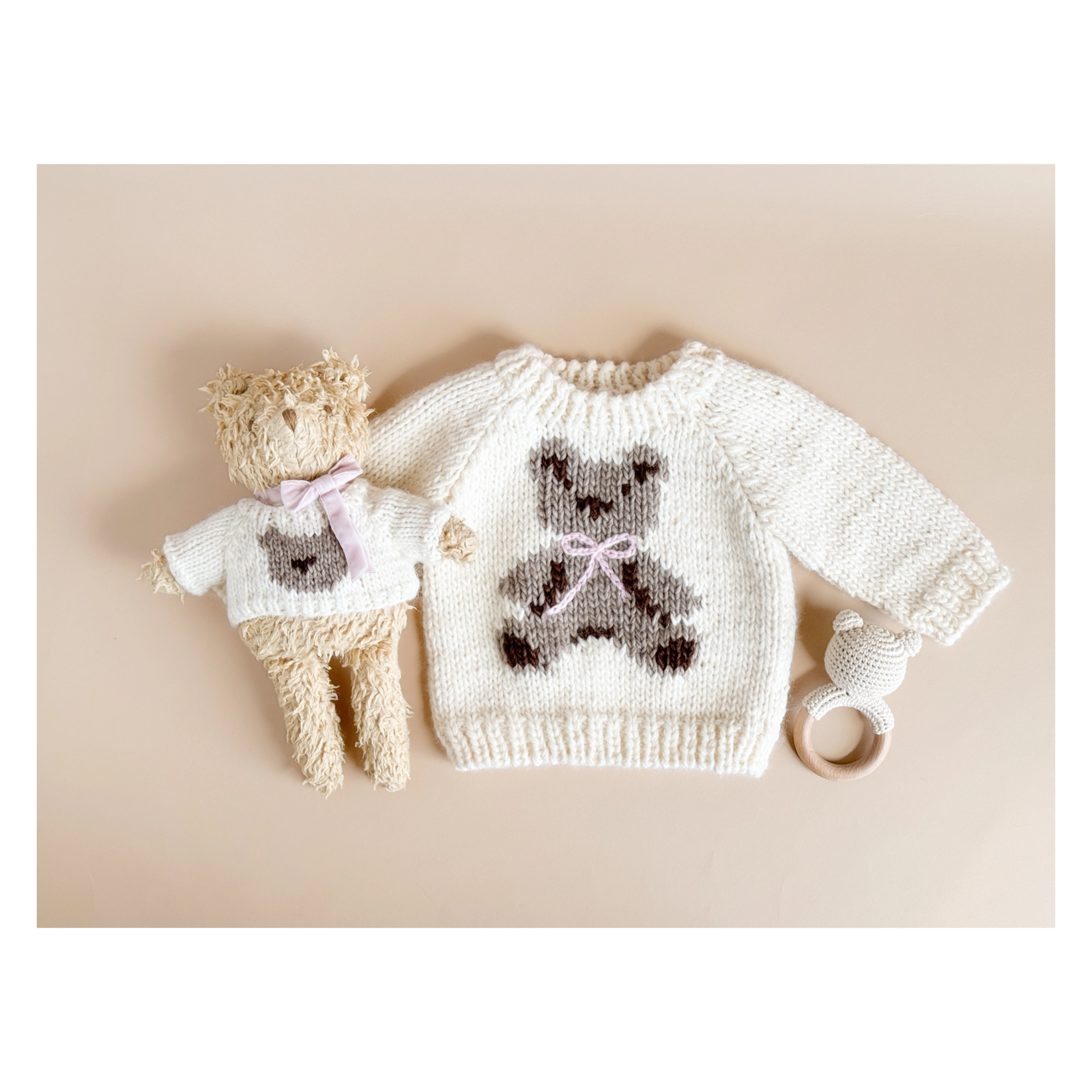 Cream Teddy Bear Sweater With Bow