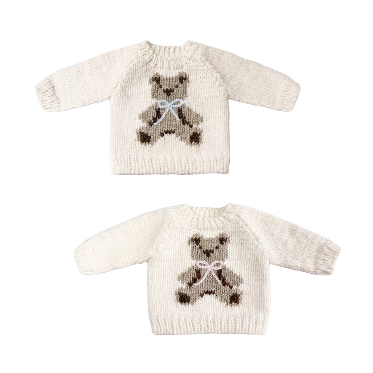 Cream Teddy Bear Sweater With Bow