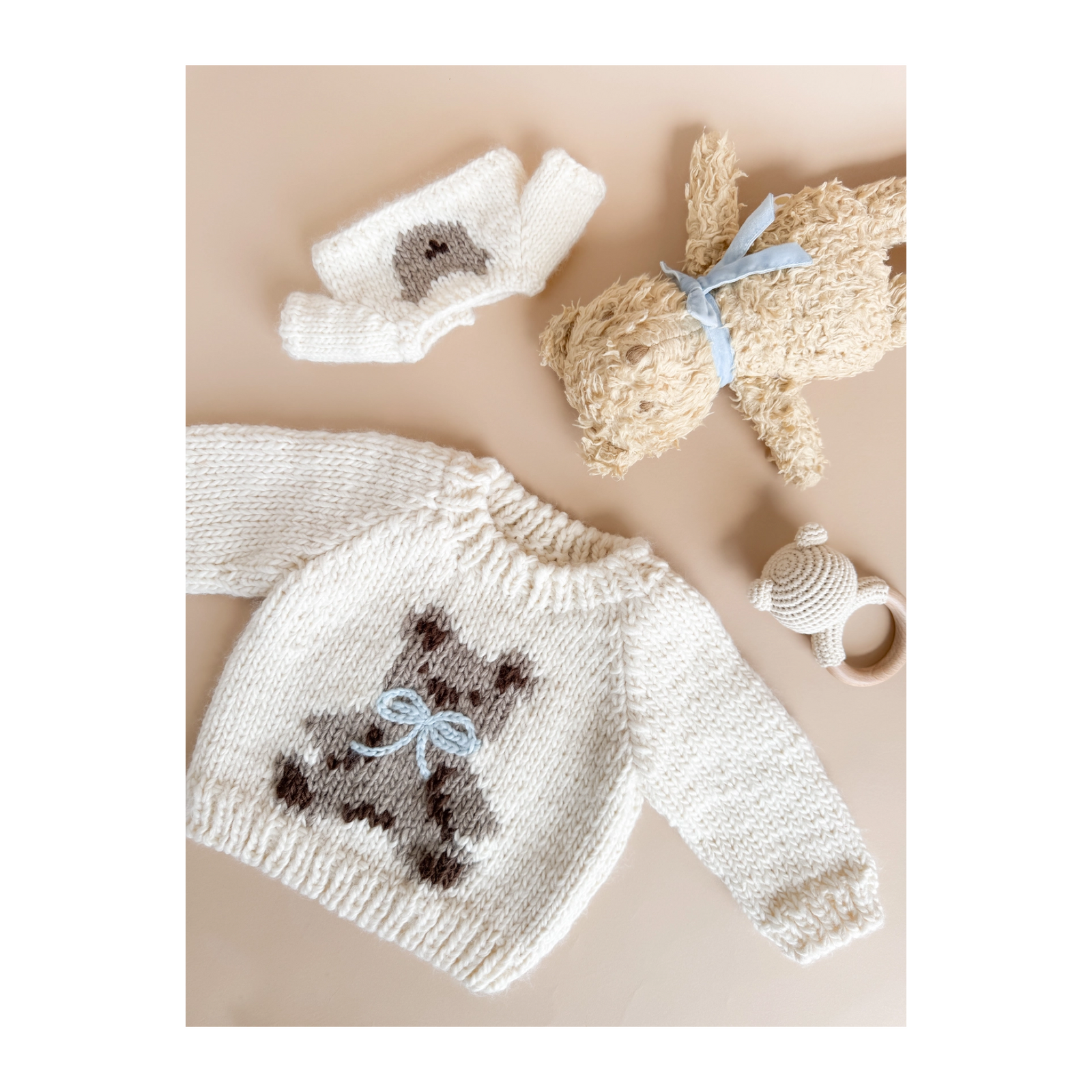 Cream Teddy Bear Sweater With Bow