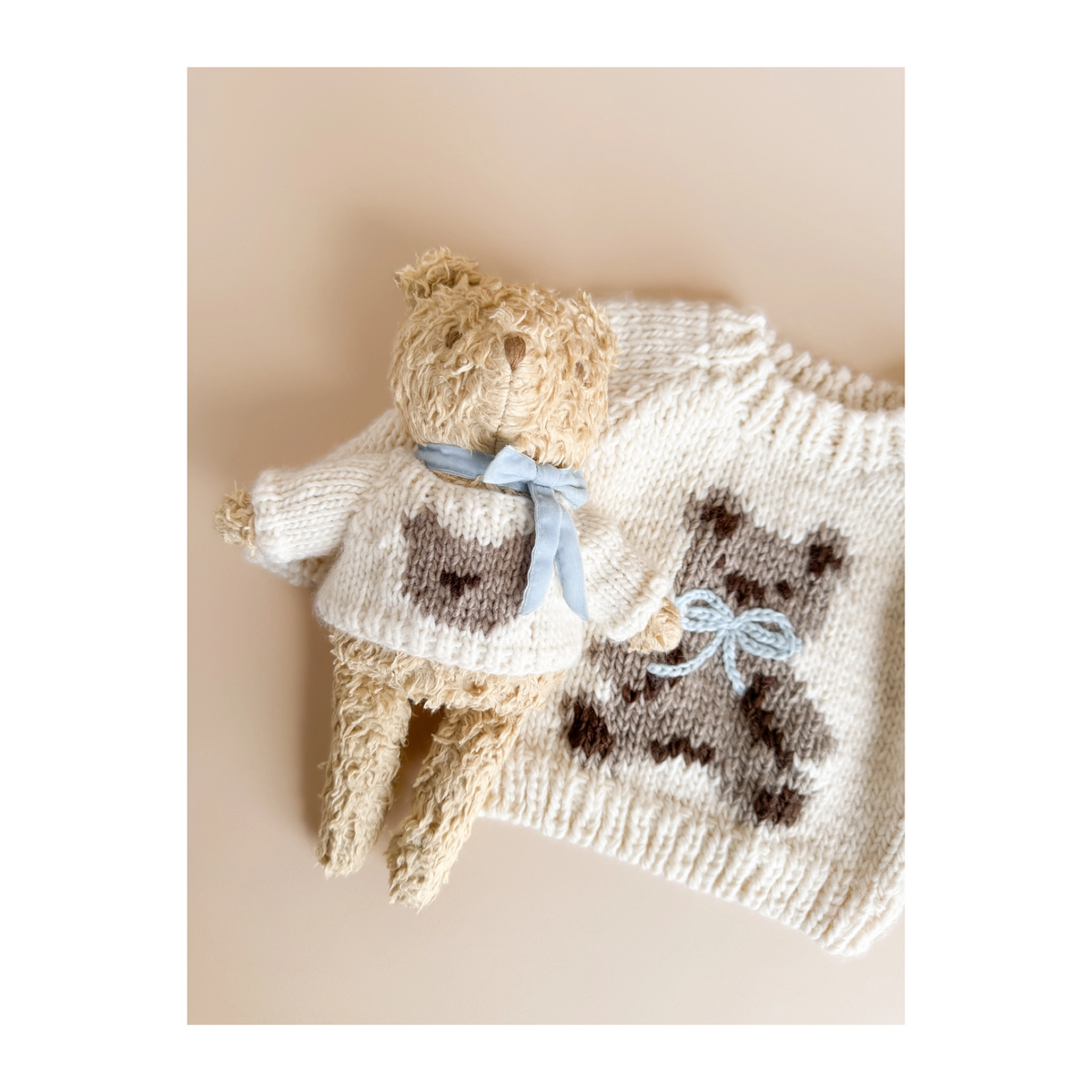 Cream Teddy Bear Sweater With Bow