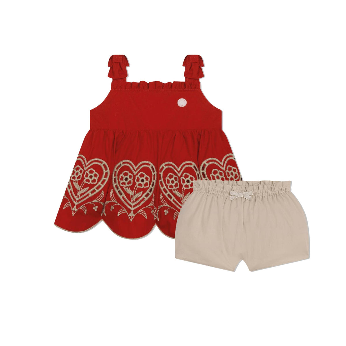 Baby Girl Red Embroidered Swing Top with Short