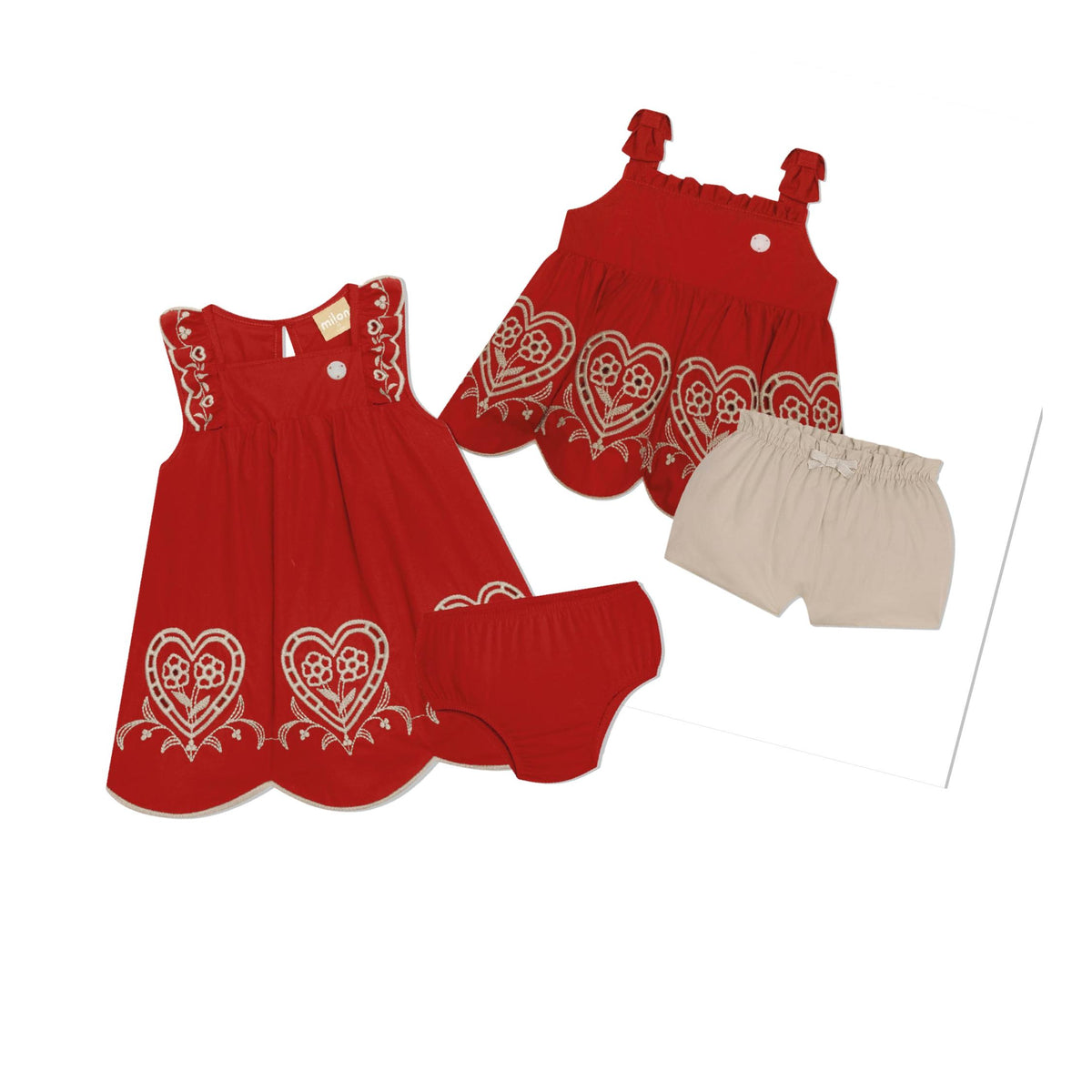 Baby Girl Red Embroidered Swing Top with Short