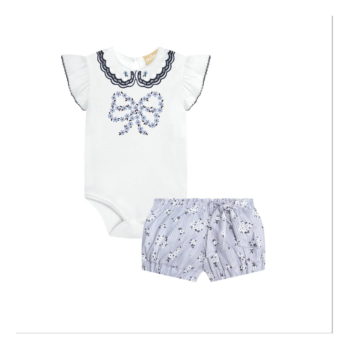 Baby Girl Ruffle Collar Bodysuit and Floral Bloomer