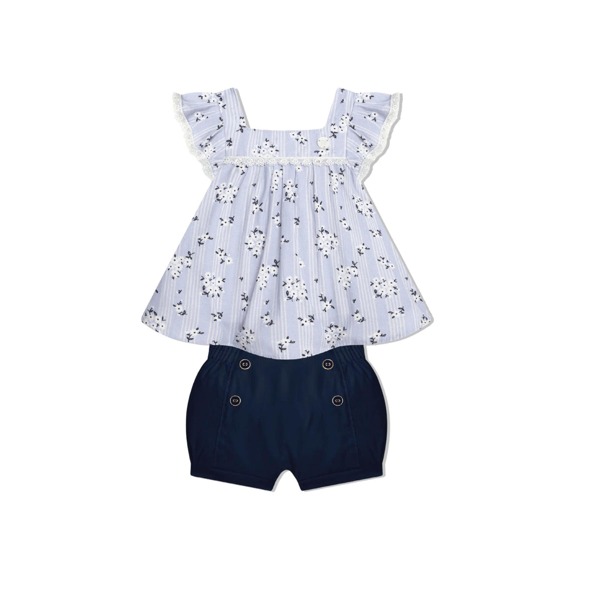 Baby Girl Blue Floral Ruffle Sleeve Top and Short